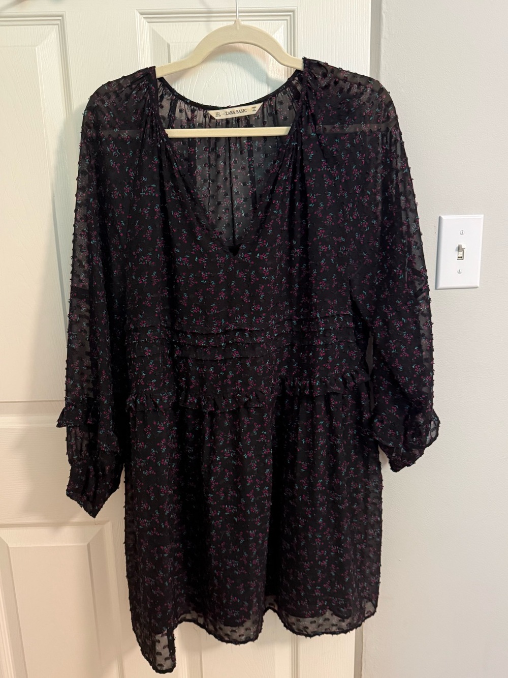 Zara Black Floral V-Neck Women’s Dress